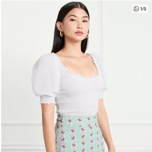 NWT Hill House Home Aiko smocked top in white